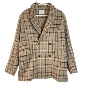 Le Lis Women Coat Double Breasted Sz L Brown Plaid Academia Blazer Lined